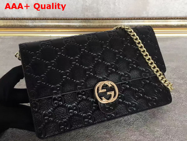 Gucci Icon Gucci Signature Chain Wallet Black Gucci Signature Leather Replica