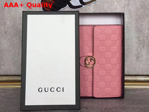 Gucci Icon Gucci Signature Chain Wallet in Light Pink Gucci Signature Leather Replica