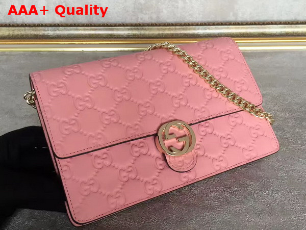 Gucci Icon Gucci Signature Chain Wallet in Light Pink Gucci Signature Leather Replica