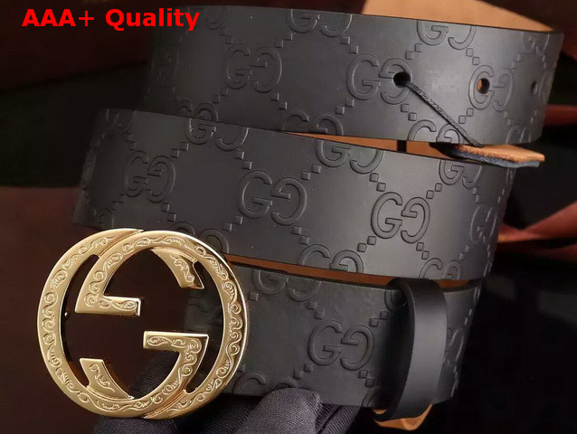 Gucci Interlocking G Buckle Belt Black Embossed Leather Replica