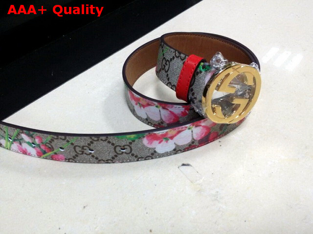 Gucci Interlocking G Buckle Belt Blooms Print GG Supreme Canvas Replica