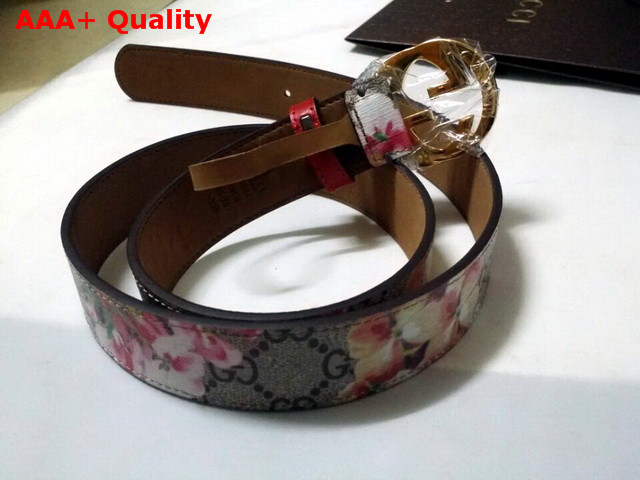 Gucci Interlocking G Buckle Belt Blooms Print GG Supreme Canvas Replica