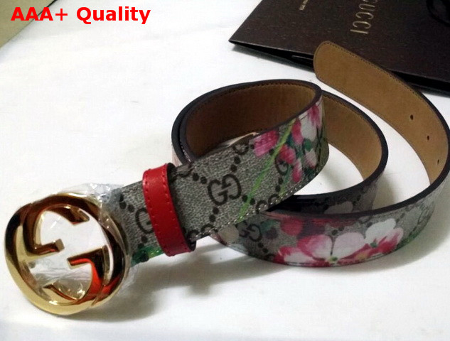 Gucci Interlocking G Buckle Belt Blooms Print GG Supreme Canvas Replica