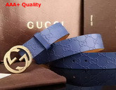 Gucci Interlocking G Buckle Belt Blue Leather Gold Buckle Replica