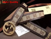 Gucci Interlocking G Buckle Belt Brown Canvas with Brown Leather Trim Replica