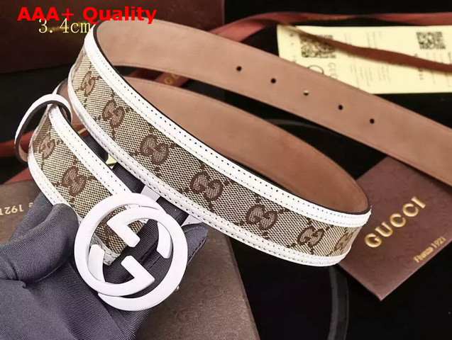 Gucci Interlocking G Buckle Belt In Brown With White Leather Trim Replica