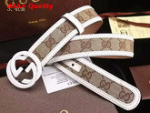 Gucci Interlocking G Buckle Belt In Brown With White Leather Trim Replica