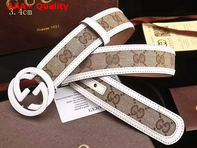 Gucci Interlocking G Buckle Belt In Brown With White Leather Trim Replica