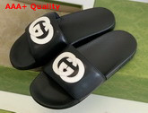 Gucci Interlocking G Leather Slide Sandal Black and White Leather 645770 Replica