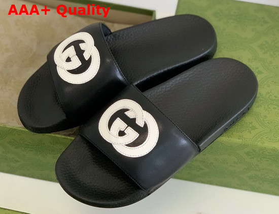 Gucci Interlocking G Leather Slide Sandal Black and White Leather 645770 Replica