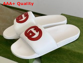 Gucci Interlocking G Leather Slide Sandal White and Red Leather 645770 Replica