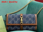 Gucci Jackie 1961 Chain Wallet in Blue GG Jacquard Denim and Brown Leather Trim 652681 Replica