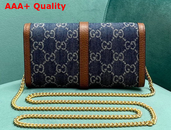 Gucci Jackie 1961 Chain Wallet in Blue GG Jacquard Denim and Brown Leather Trim 652681 Replica