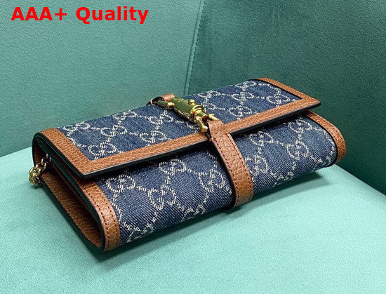 Gucci Jackie 1961 Chain Wallet in Blue GG Jacquard Denim and Brown Leather Trim 652681 Replica