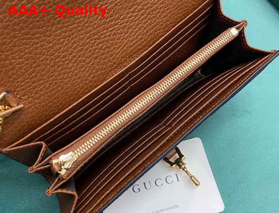 Gucci Jackie 1961 Chain Wallet in Blue GG Jacquard Denim and Brown Leather Trim 652681 Replica