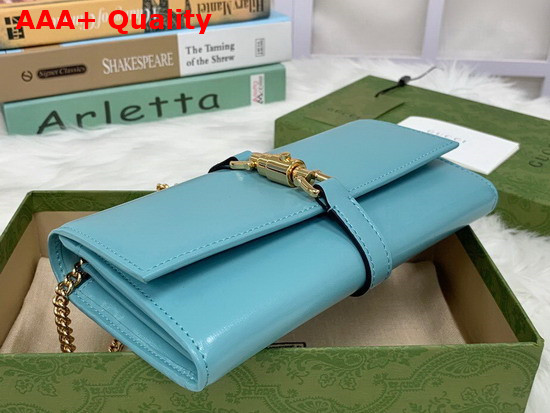 Gucci Jackie 1961 Chain Wallet in Pastel Blue Leather 651681 Replica