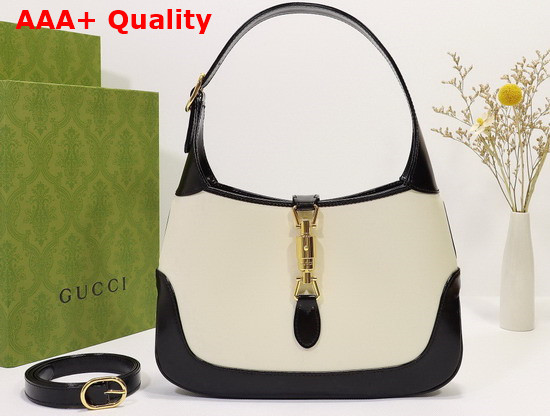 Gucci Jackie 1961 Medium Shoulder Bag White Leather with Black Leather Trim 636710 Replica