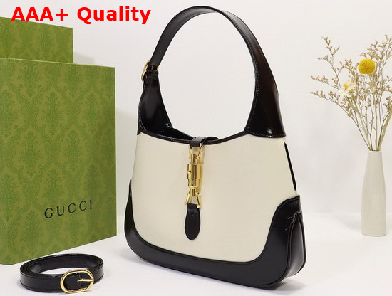 Gucci Jackie 1961 Medium Shoulder Bag White Leather with Black Leather Trim 636710 Replica