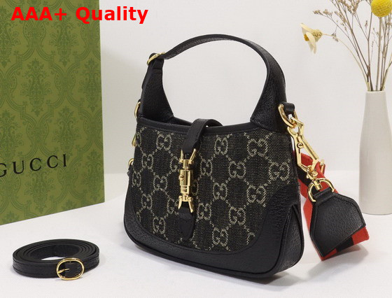 Gucci Jackie 1961 Mini Shoulder Bag Black and Beige GG Denim Jacquard 685127 Replica