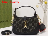 Gucci Jackie 1961 Mini Shoulder Bag Black and Beige GG Denim Jacquard 685127 Replica