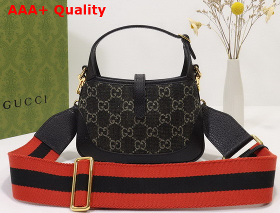 Gucci Jackie 1961 Mini Shoulder Bag Black and Beige GG Denim Jacquard 685127 Replica