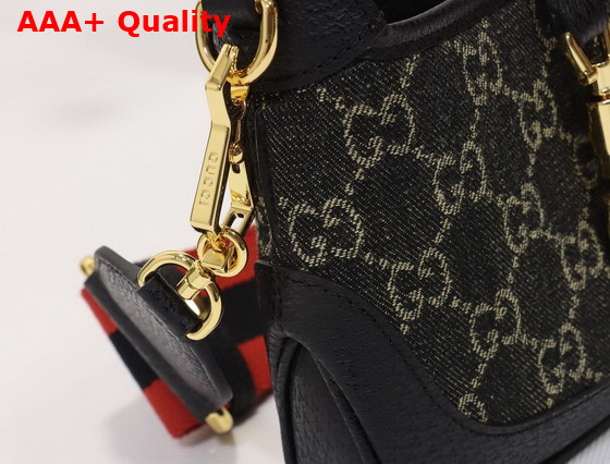 Gucci Jackie 1961 Mini Shoulder Bag Black and Beige GG Denim Jacquard 685127 Replica