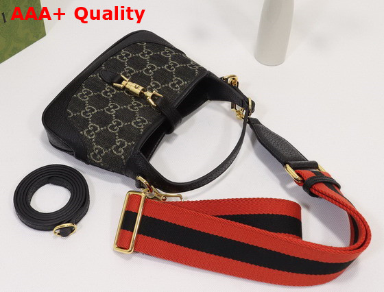 Gucci Jackie 1961 Mini Shoulder Bag Black and Beige GG Denim Jacquard 685127 Replica