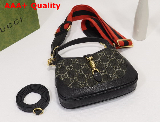 Gucci Jackie 1961 Mini Shoulder Bag Black and Beige GG Denim Jacquard 685127 Replica