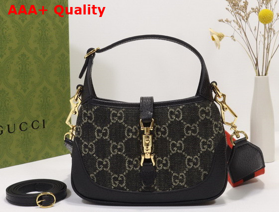 Gucci Jackie 1961 Mini Shoulder Bag Black and Beige GG Denim Jacquard 685127 Replica