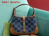 Gucci Jackie 1961 Mini Shoulder Bag in Blue GG Jacquard Denim and Brown Leather 637092 Replica