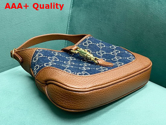 Gucci Jackie 1961 Mini Shoulder Bag in Blue GG Jacquard Denim and Brown Leather 637092 Replica