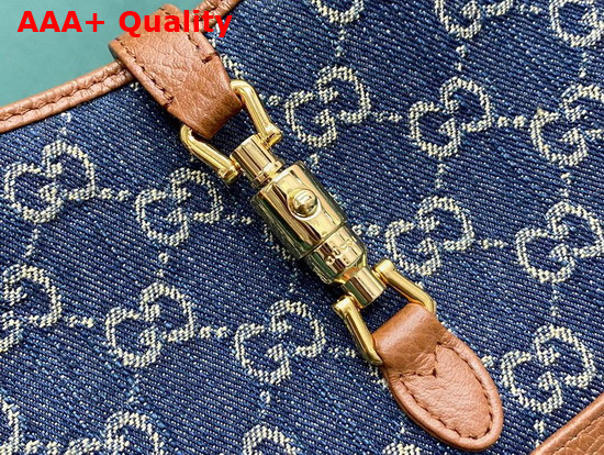 Gucci Jackie 1961 Mini Shoulder Bag in Blue GG Jacquard Denim and Brown Leather 637092 Replica