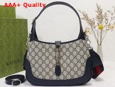 Gucci Jackie 1961 Small GG Shoulder Bag Beige and Blue GG Supreme Canvas 678843 Replica