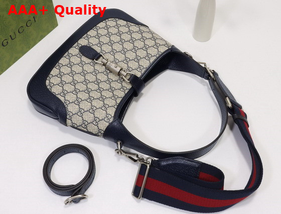 Gucci Jackie 1961 Small GG Shoulder Bag Beige and Blue GG Supreme Canvas 678843 Replica