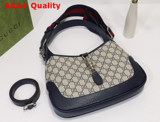 Gucci Jackie 1961 Small GG Shoulder Bag Beige and Blue GG Supreme Canvas 678843 Replica