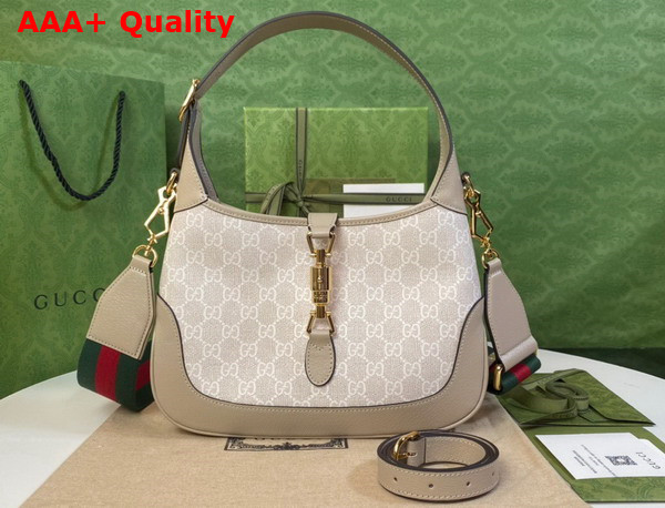 Gucci Jackie 1961 Small GG Shoulder Bag Beige and White GG Supreme Canvas 678843 Replica