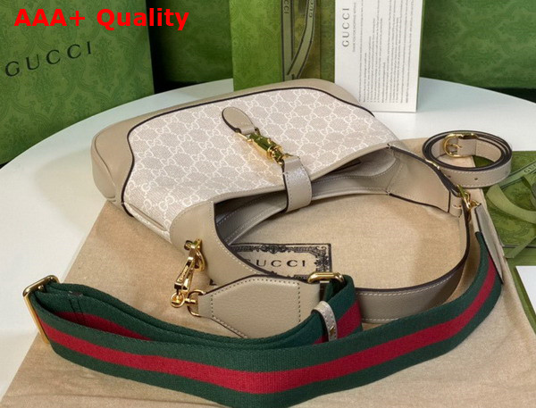 Gucci Jackie 1961 Small GG Shoulder Bag Beige and White GG Supreme Canvas 678843 Replica