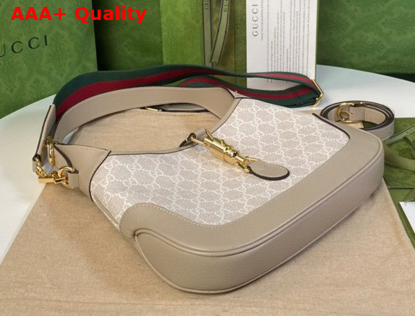 Gucci Jackie 1961 Small GG Shoulder Bag Beige and White GG Supreme Canvas 678843 Replica