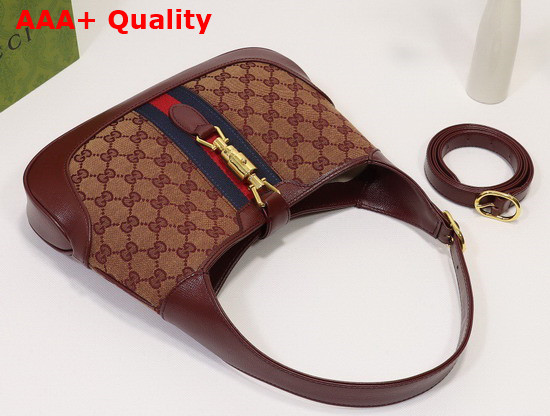 Gucci Jackie 1961 Small Shoulder Bag Beige and Burgundy Original GG Canvas 636706 Replica