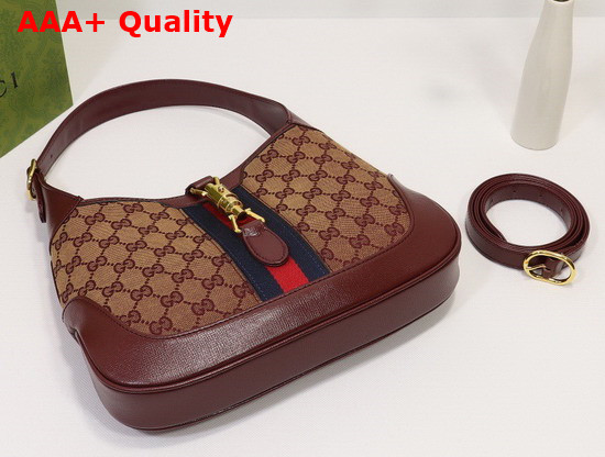 Gucci Jackie 1961 Small Shoulder Bag Beige and Burgundy Original GG Canvas 636706 Replica