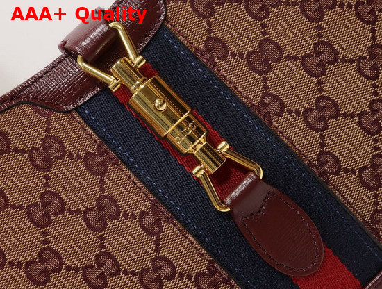 Gucci Jackie 1961 Small Shoulder Bag Beige and Burgundy Original GG Canvas 636706 Replica