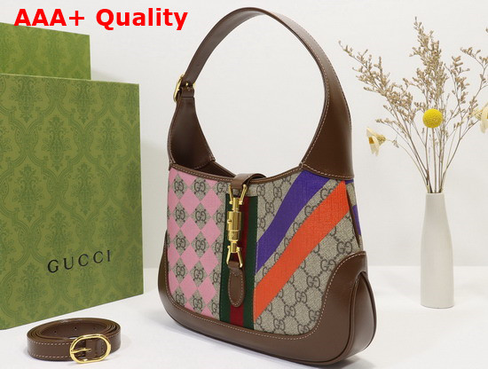 Gucci Jackie 1961 Small Shoulder Bag Beige and Ebony GG Supreme Canvas with Geometric Print 636706 Replica