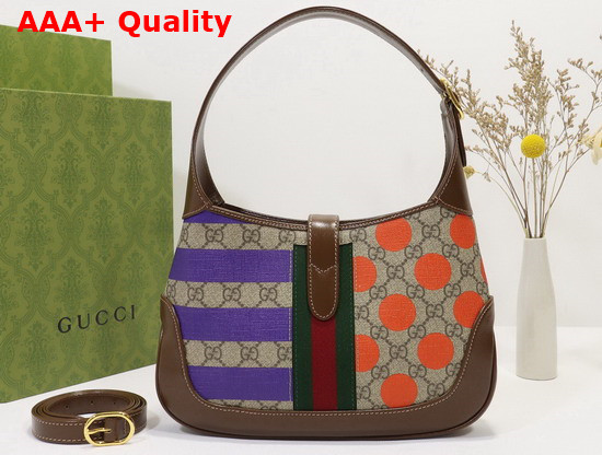 Gucci Jackie 1961 Small Shoulder Bag Beige and Ebony GG Supreme Canvas with Geometric Print 636706 Replica