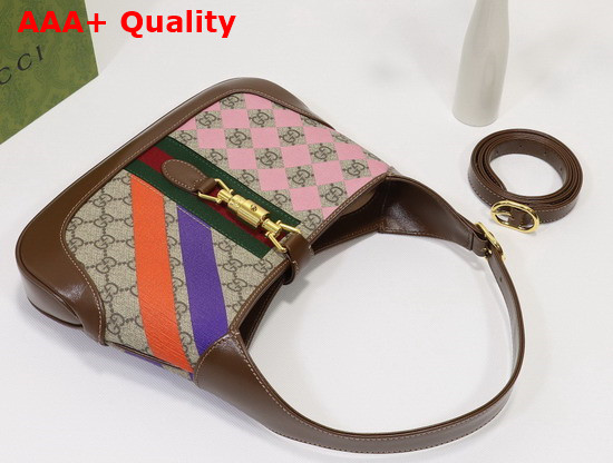 Gucci Jackie 1961 Small Shoulder Bag Beige and Ebony GG Supreme Canvas with Geometric Print 636706 Replica