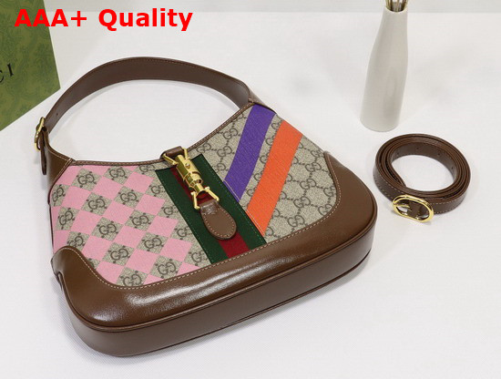 Gucci Jackie 1961 Small Shoulder Bag Beige and Ebony GG Supreme Canvas with Geometric Print 636706 Replica