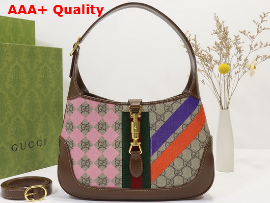 Gucci Jackie 1961 Small Shoulder Bag Beige and Ebony GG Supreme Canvas with Geometric Print 636706 Replica