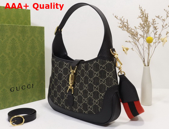 Gucci Jackie 1961 Small Shoulder Bag Black and Ivory GG Denim Jacquard 678843 Replica