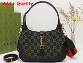 Gucci Jackie 1961 Small Shoulder Bag Black and Ivory GG Denim Jacquard 678843 Replica