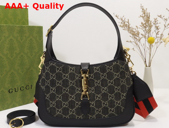 Gucci Jackie 1961 Small Shoulder Bag Black and Ivory GG Denim Jacquard 678843 Replica