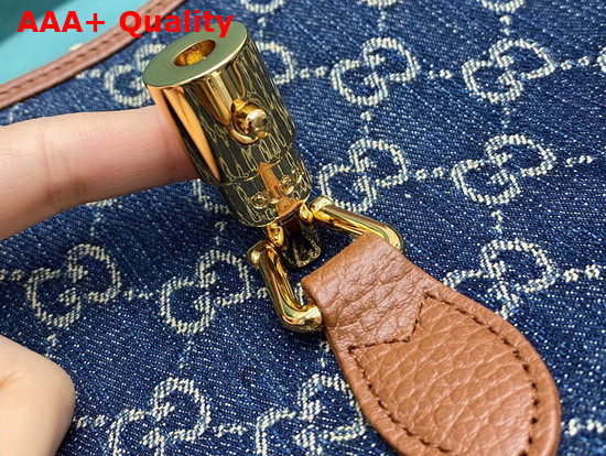 Gucci Jackie 1961 Small Shoulder Bag in Blue GG Jacquard Denim and Brown Leather 636706 Replica